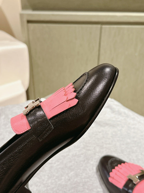 HM Mocassins Royal Loafers Black PInk Sheepskin 445011