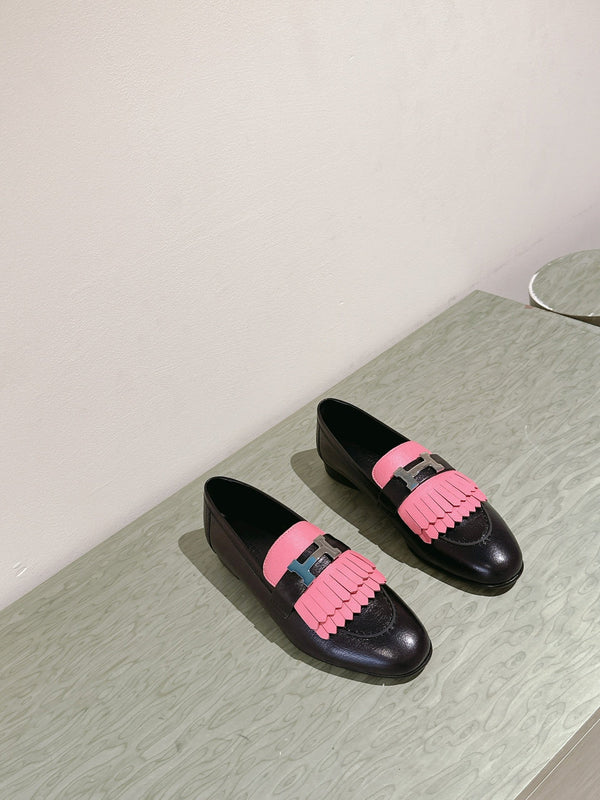 HM Mocassins Royal Loafers Black PInk Sheepskin 445011