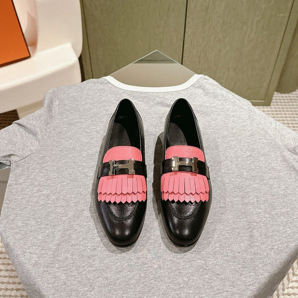 HM Mocassins Royal Loafers Black PInk Sheepskin 445011