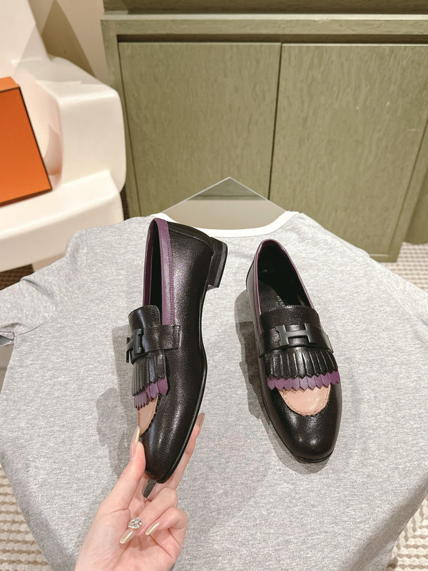 HM Mocassins Royal Loafers Black Purple Sheepskin 445012