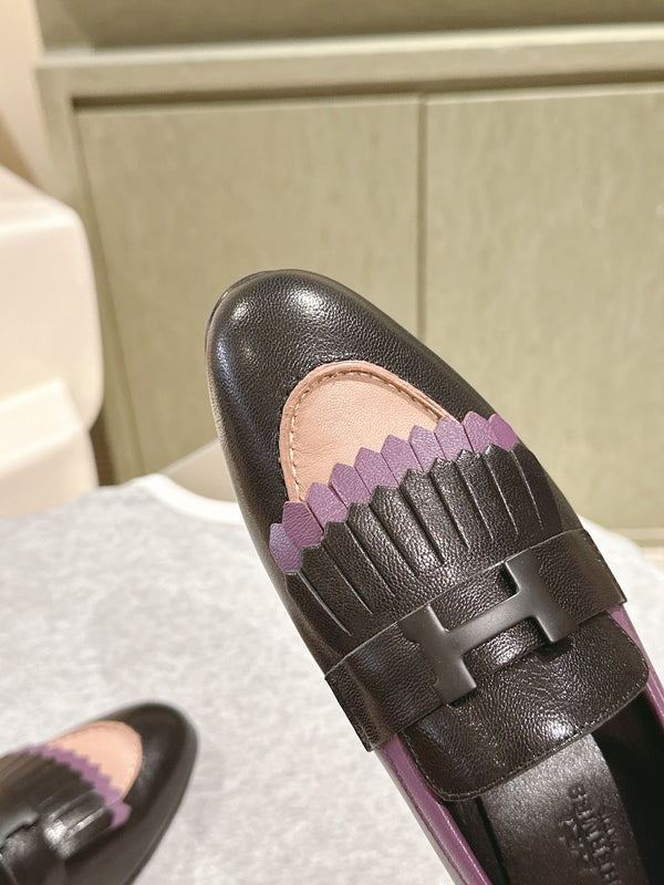 HM Mocassins Royal Loafers Black Purple Sheepskin 445012