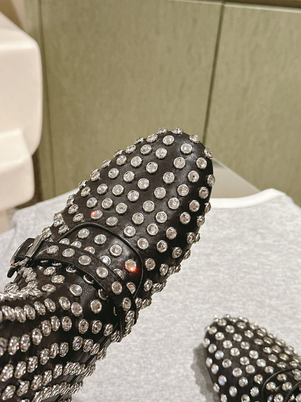 ALAIA SHORT BOOTS IN BLACK LAMBSKIN ATTACH RHINSTONES