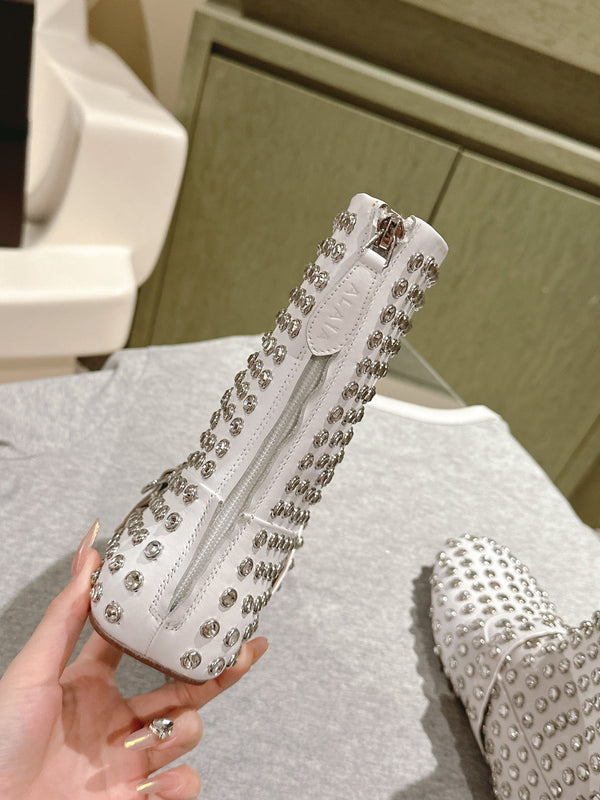 ALAIA SHORT BOOTS IN WHITE LAMBSKIN ATTACH RHINSTONES