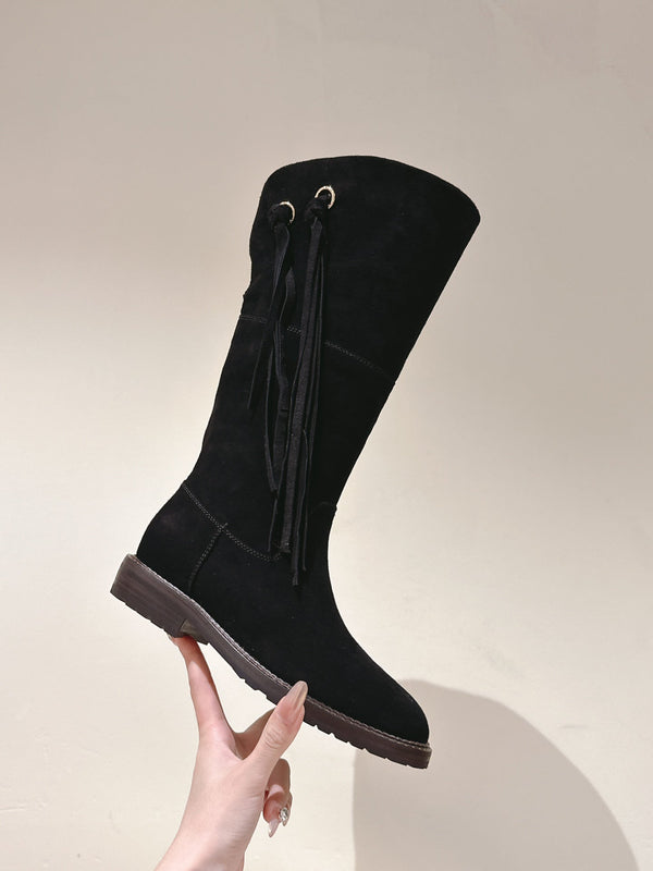 CC Knee-High Boots 40mm Black Suede Leather 447192