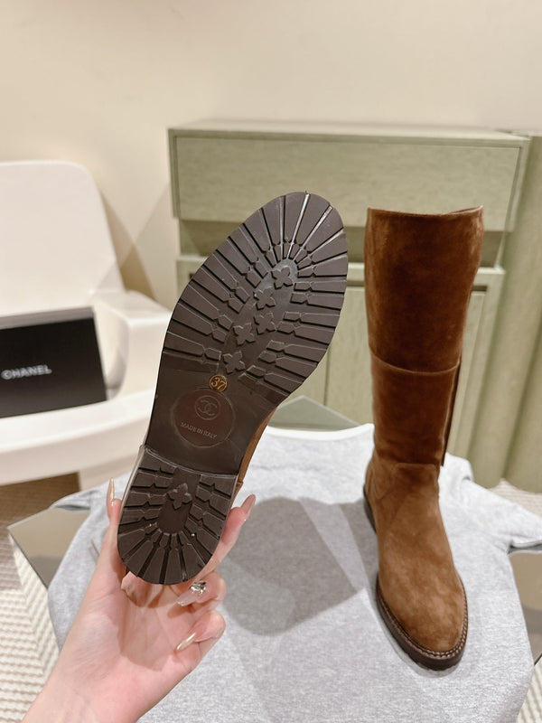 CC Knee-High Boots 40mm Brown Suede Leather 447193