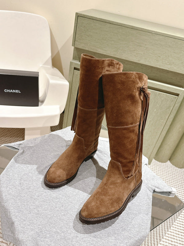 CC Knee-High Boots 40mm Brown Suede Leather 447193
