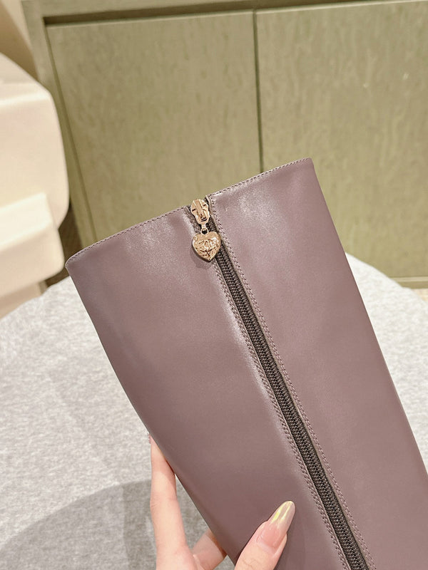 CC 24 FW Knee-High Boots 70mm Dusty Purple Black Cowhide 447189