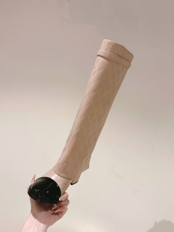 CC 24ss Fold-Over High Boots 40mm Beige Quilted Sheepskin 447475