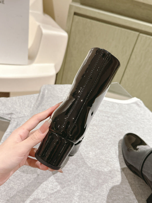 CELINE Les Bottes Triomphe Zipped Boot Black Patent Calfskin 452697