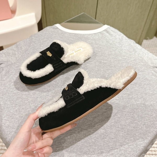 Miu Mule Half Fur Black Suede