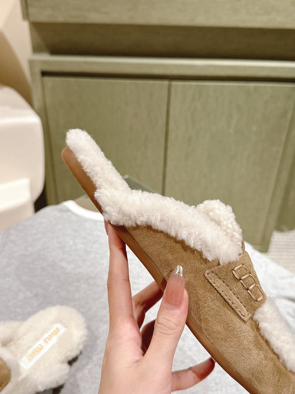 Miu Mule Half Fur Khaki Suede