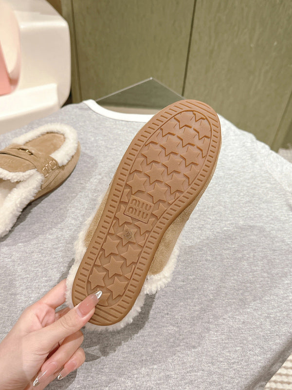 Miu Mule Half Fur Khaki Suede