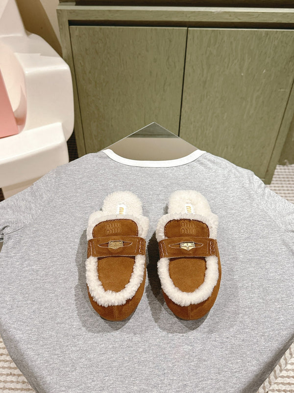 Miu Mule Half Fur Caramel Suede