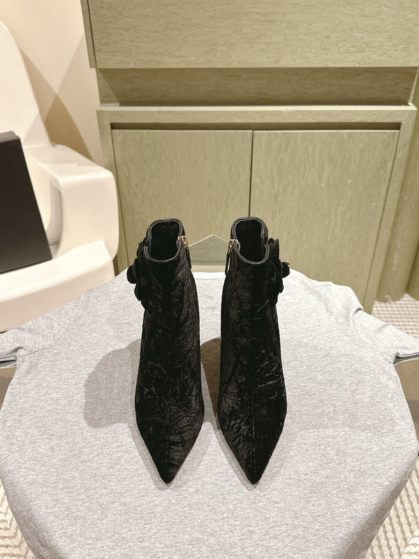 CC Ankle Boots 85mm Black Rough Velvet Fabric