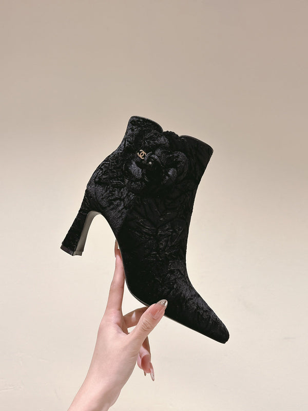 CC Ankle Boots 85mm Black Rough Velvet Fabric