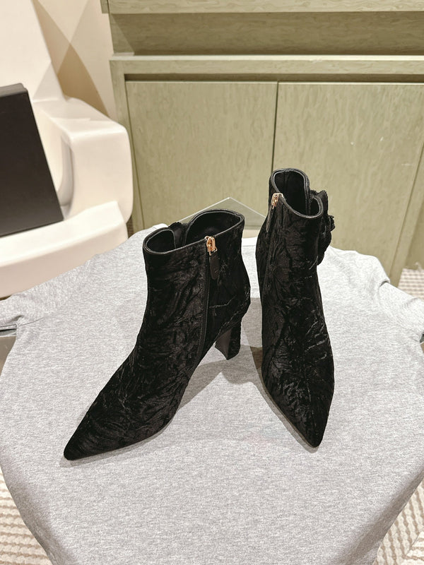 CC Ankle Boots 85mm Black Rough Velvet Fabric