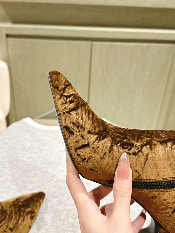 CC Ankle Boots 85mm Brown Yellow Rough Velvet Fabric