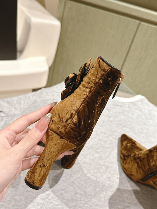 CC Ankle Boots 85mm Brown Yellow Rough Velvet Fabric