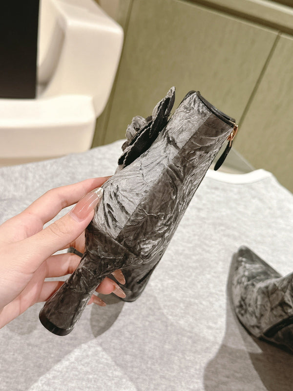 Stivaletti CC 85mm Tessuto Velluto Ruvido Argento