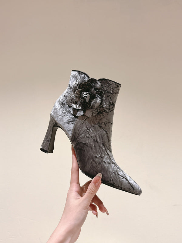 Stivaletti CC 85mm Tessuto Velluto Ruvido Argento