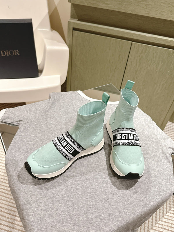 CD High-Top Sneaker 40mm Jade Green Stretch Wool And Lambskin