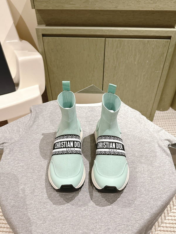 CD High-Top Sneaker 40mm Jade Green Stretch Wool And Lambskin