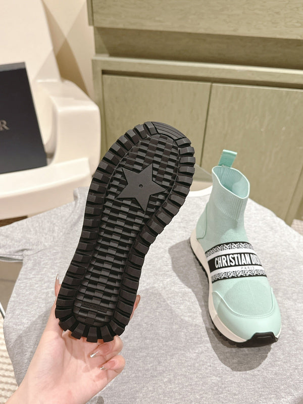 CD High-Top Sneaker 40mm Jade Green Stretch Wool And Lambskin