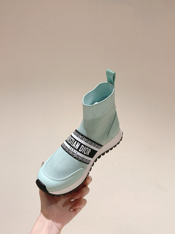 CD High-Top Sneaker 40mm Jade Green Stretch Wool And Lambskin