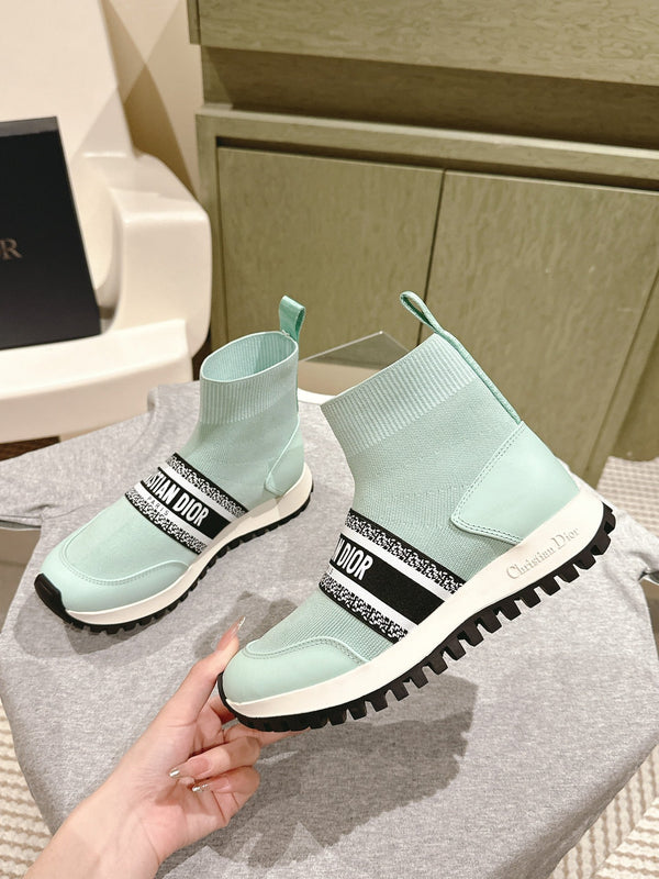 CD High-Top Sneaker 40mm Jade Green Stretch Wool And Lambskin