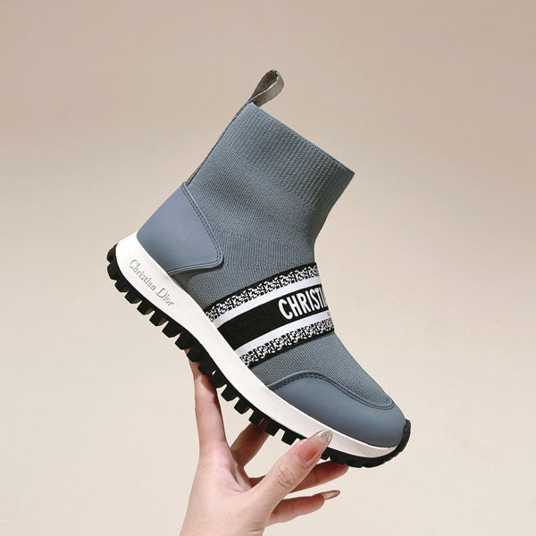 CD High-Top Sneaker 40mm Blue Grey Stretch Wool And Lambskin