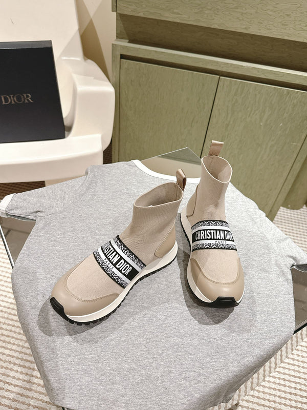 CD High-Top Sneaker 40mm Beige Stretch Wool And Lambskin