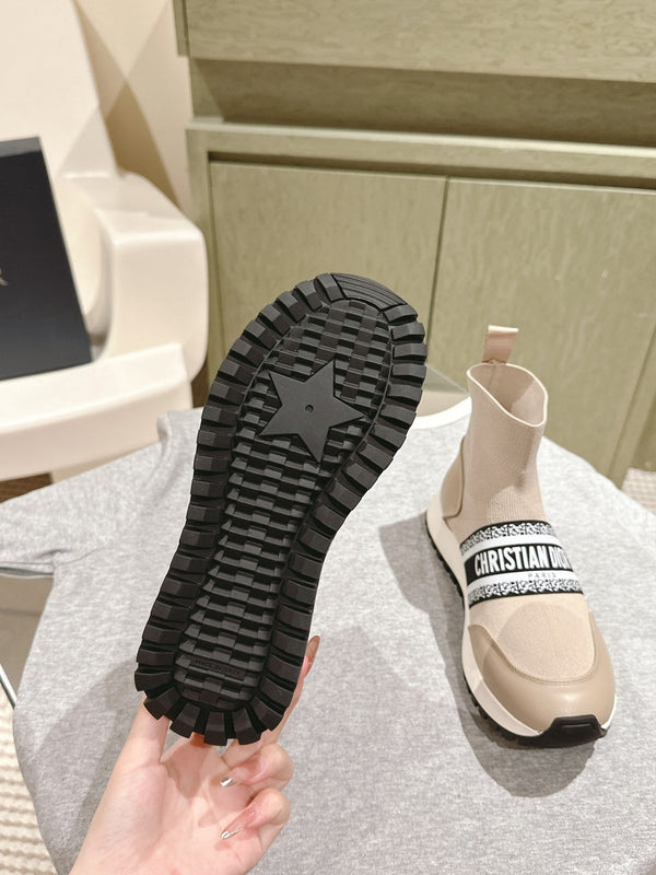 CD High-Top Sneaker 40mm Beige Stretch Wool And Lambskin