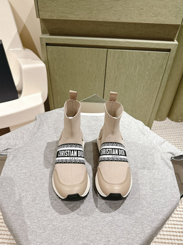 CD High-Top Sneaker 40mm Beige Stretch Wool And Lambskin