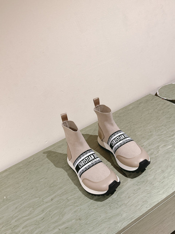 CD High-Top Sneaker 40mm Beige Stretch Wool And Lambskin