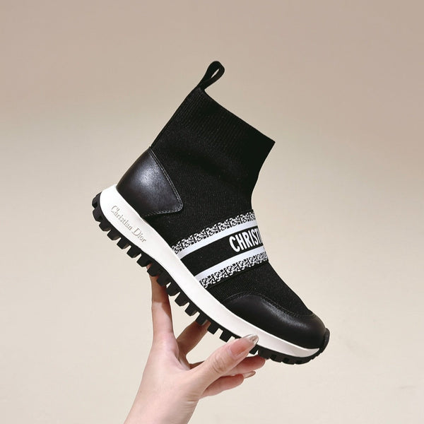 CD High-Top Sneaker 40mm Black Stretch Wool And Lambskin