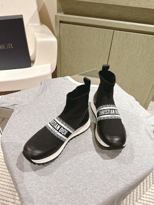 CD High-Top Sneaker 40mm Black Stretch Wool And Lambskin