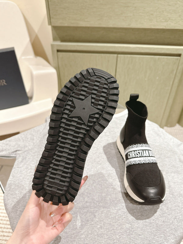 CD High-Top Sneaker 40mm Black Stretch Wool And Lambskin