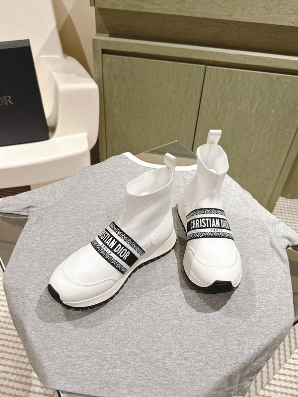 CD High-Top Sneaker 40mm White Stretch Wool And Lambskin