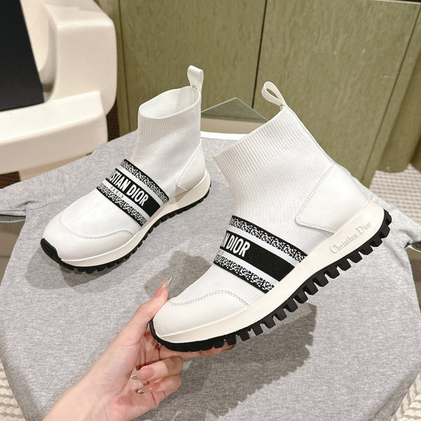 CD High-Top Sneaker 40mm White Stretch Wool And Lambskin