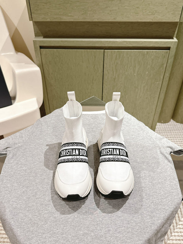 CD High-Top Sneaker 40mm White Stretch Wool And Lambskin