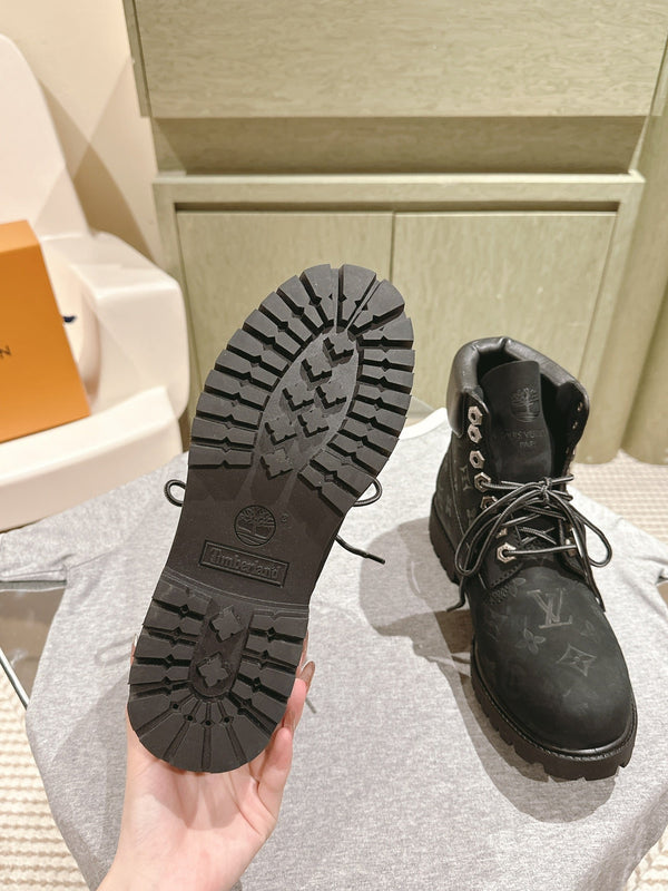 LV x Timberland 6in Ankle Boot 50mm Black Monogram Embossed Suede 450425