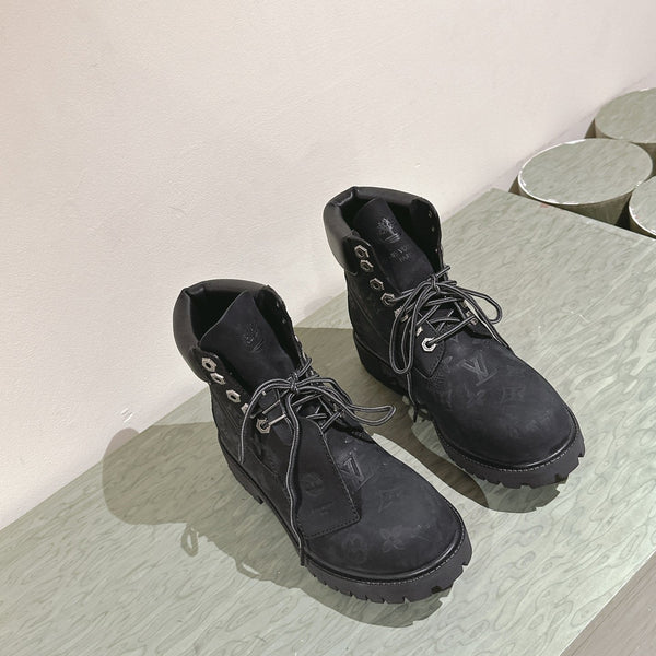 LV x Timberland 6in Ankle Boot 50mm Black Monogram Embossed Suede 450425