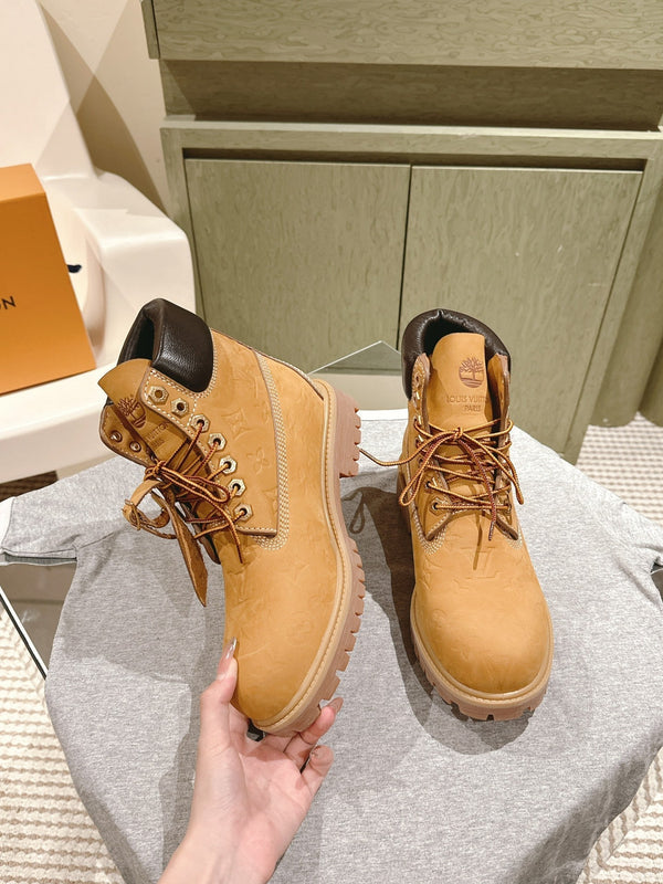 LV x Timberland 6in Ankle Boot 50mm Light Brown Monogram Embossed Suede 450426