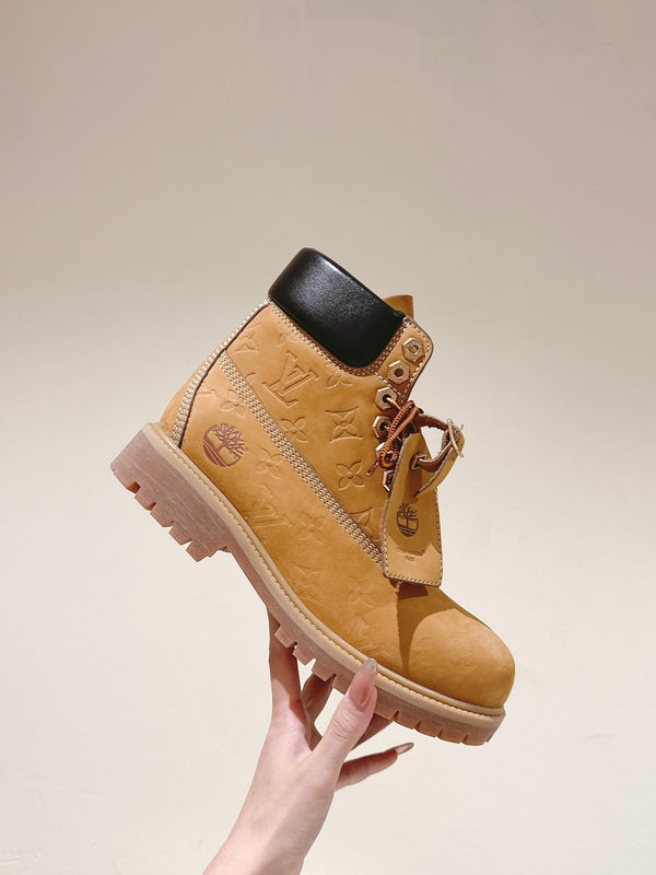 LV x Timberland 6in Ankle Boot 50mm Light Brown Suede & Monogram Canvas 450428