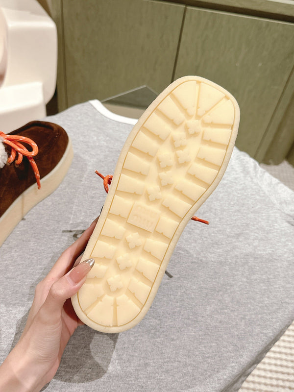 Miu Ankle Boots Caramel Fleece Lining Suede