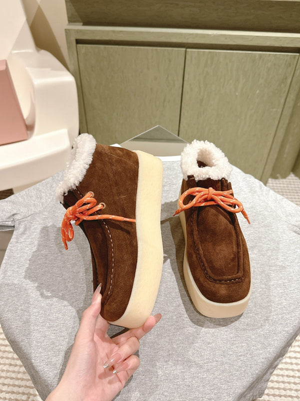 Miu Ankle Boots Caramel Fleece Lining Suede