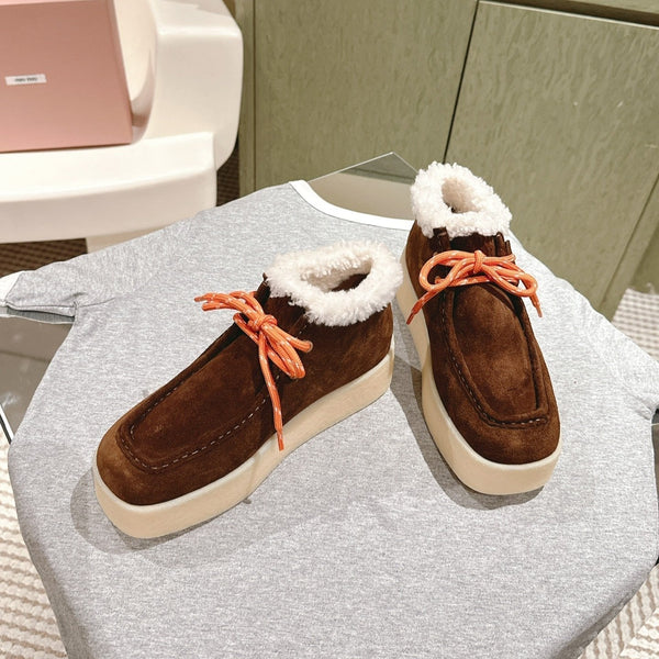 Miu Ankle Boots Caramel Fleece Lining Suede
