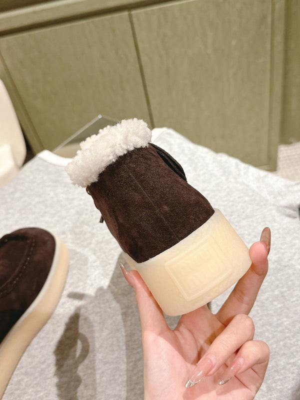 Miu Ankle Boots Brown Earth Fleece Lining Suede