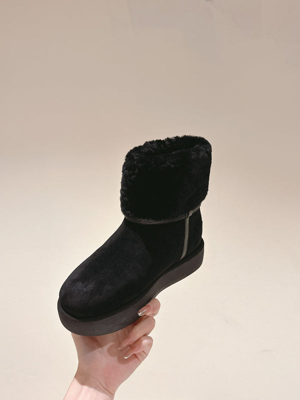 Stivaletto con plateau LV Aspen in pelle scamosciata nera/shearling 450430