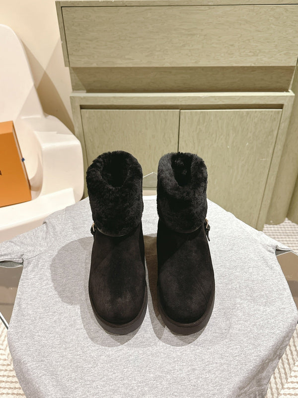 Stivaletto con plateau LV Aspen in pelle scamosciata nera/shearling 450430